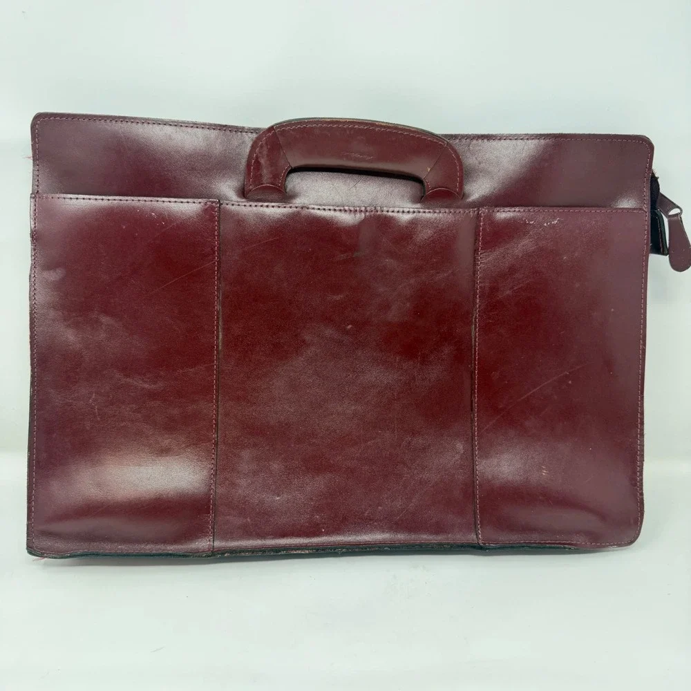 Vintage Burgundy Leather Portfolio Bag Made in Korea Deep Red labtop Bag